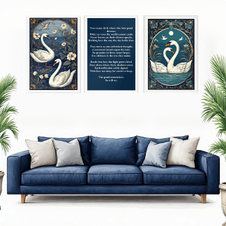 Art Nouveau Romantic White Swan Couple Serene Lake Wall Art Sets