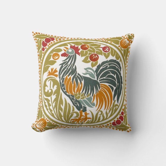 Art Nouveau Rooster Throw Pillow (Front)