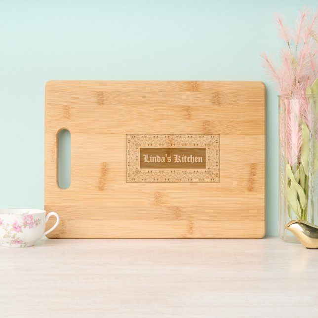 Art Nouveau Rose Flower & Foliage Pattern Engraved Cutting Board (Upright)