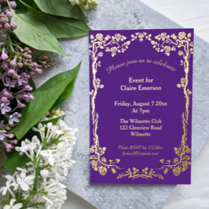 Art nouveau rose gilded foil invitation