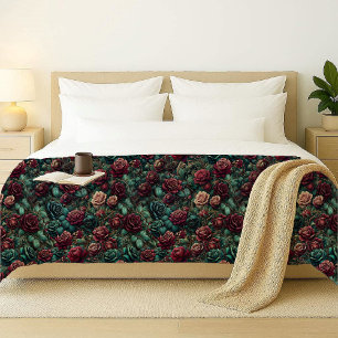 Art Nouveau Rose Teal Gold Botanical Duvet Cover