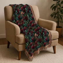 Art Nouveau Rose Teal Maximalist Throw Blanket