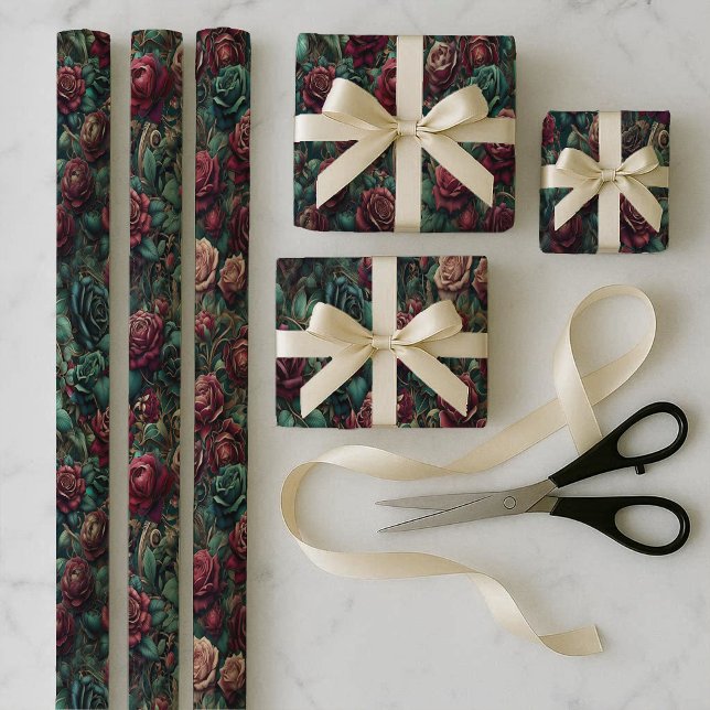 Art Nouveau Rose Teal Wrapping Paper Bundle Set (Art Nouveau Rose Teal Wrapping Paper Bundle Set)