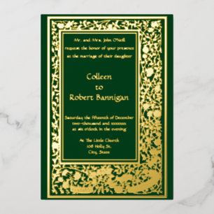 Art Nouveau Rose Vine Border Wedding Foil Invitation