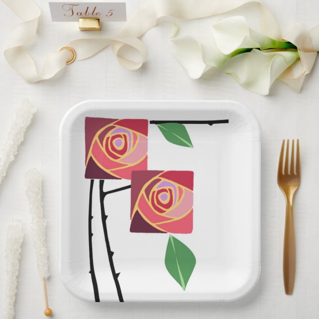 Art Nouveau roses Paper Plates (Wedding)