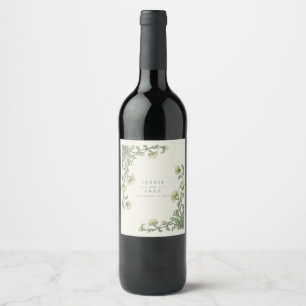 Art Nouveau Sage Botanical Wedding Wine Label
