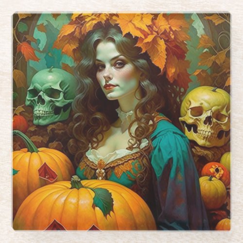 Art Nouveau Samhain Glass Coaster