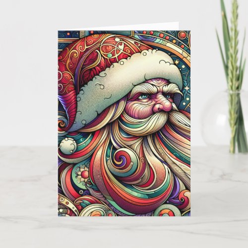 Art Nouveau Santa Claus Christmas Holiday Card