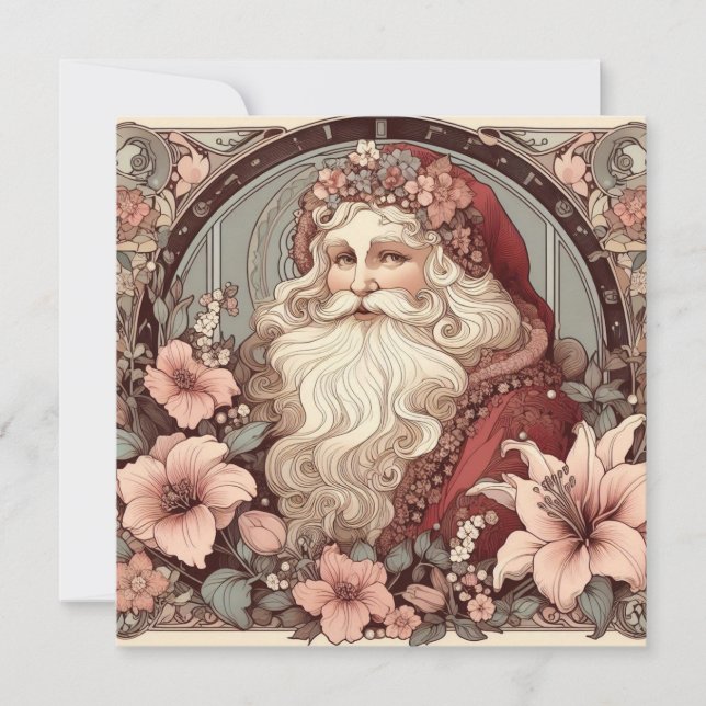Art Nouveau Santa Claus Illustration Invitation (Front)