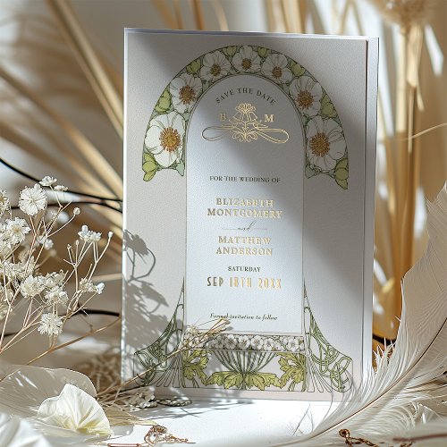 Art Nouveau Save the Date Wedding Gold Foil Foil Invitation