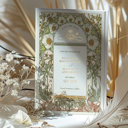 Art Nouveau Save the Date Wedding Gold Foil Foil Invitation