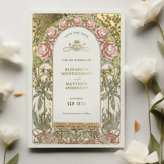 Art Nouveau Save the Date Wedding Gold Foil Foil Invitation (Creator Uploaded)