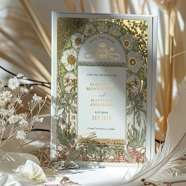 Art Nouveau Save the Date Wedding Gold Foil Foil Invitation (Creator Uploaded)