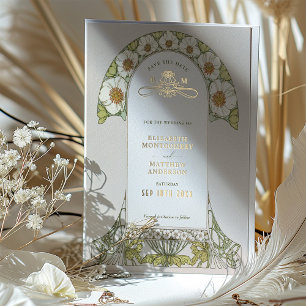 Art Nouveau Save the Date Wedding Gold Foil Invitation