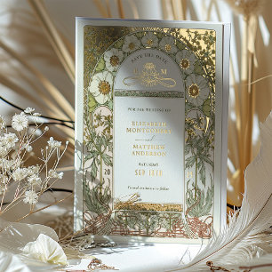 Art Nouveau Save the Date Wedding Gold Foil Invitation