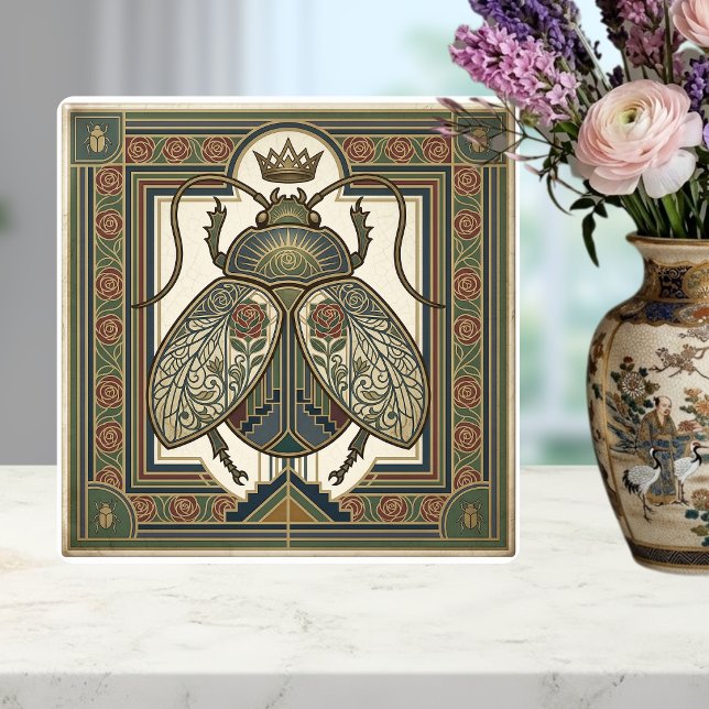 Art Nouveau Scarab Beetle Crown Jewel Design Ceramic Tile (Creator Uploaded)