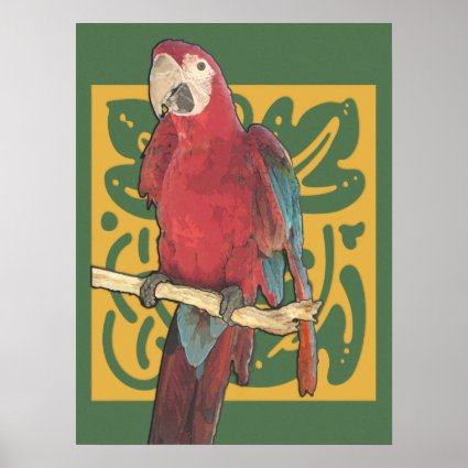 Art Nouveau Scarlet Parrot Poster