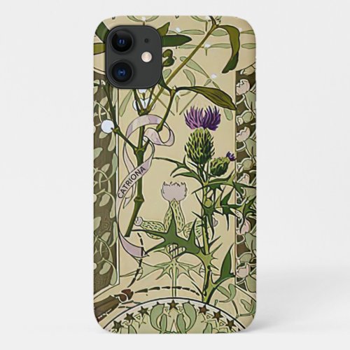 Art Nouveau Scottish Thistle Floral Flowers  iPhone 11 Case