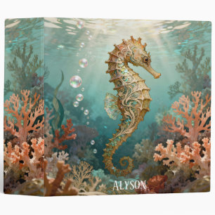 Art Nouveau Sea Horse 3 Ring Binder