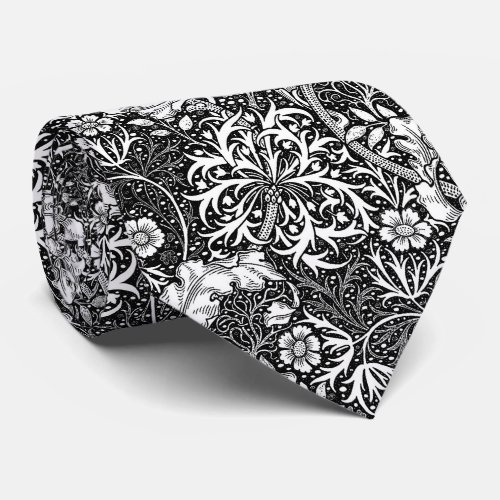 Art Nouveau Seaweed Floral Black and White Neck Tie