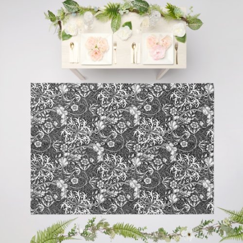 Art Nouveau Seaweed Floral Black and White Outdoor Rug