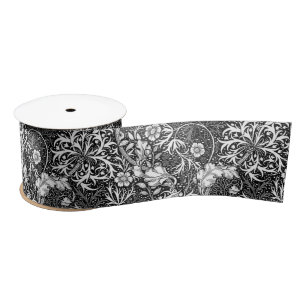 Art Nouveau Seaweed Floral, Black and White Satin Ribbon