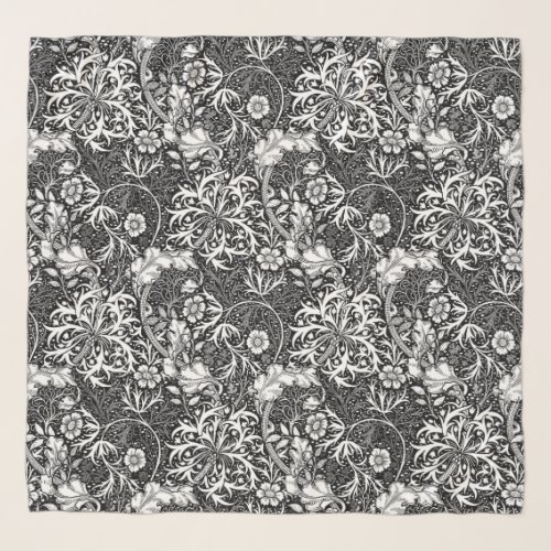 Art Nouveau Seaweed Floral Black and White Scarf