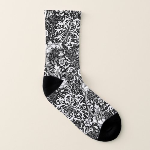 Art Nouveau Seaweed Floral Black and White Socks
