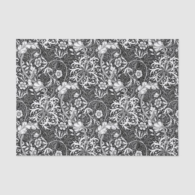 Art Nouveau Seaweed Floral, Black and White Tissue Paper (Front)