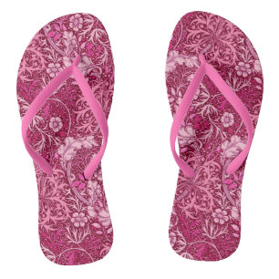 Art Nouveau Seaweed Floral, Burgundy & Coral Pink Flip Flops