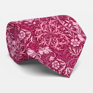 Art Nouveau Seaweed Floral, Burgundy & Coral Pink Tie