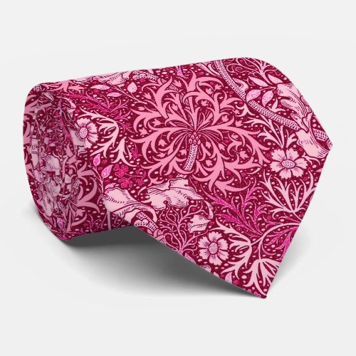 Art Nouveau Seaweed Floral Burgundy  Coral Pink Tie