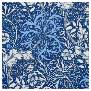 Art Nouveau Seaweed Floral, Cobalt Blue and White Fabric