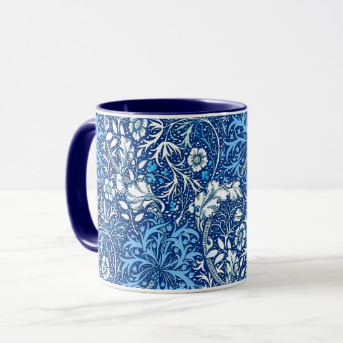 Art Nouveau Seaweed Floral Cobalt Blue and White Mug