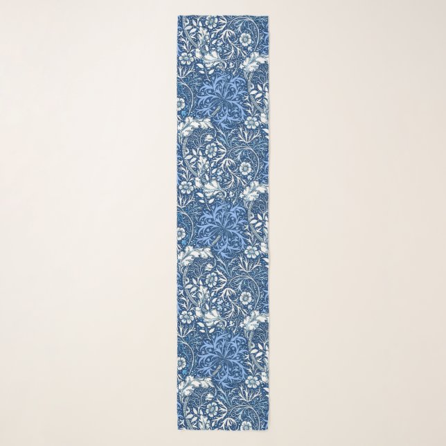Art Nouveau Seaweed Floral, Cobalt Blue and White Scarf (Front)