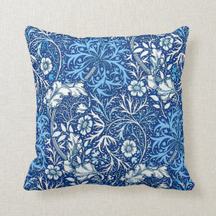 Art Nouveau Seaweed Floral, Cobalt Blue and White Throw Pillow