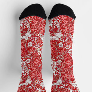 Art Nouveau Seaweed Floral, Coral Red & Coral Pink Socks