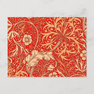 Art Nouveau Seaweed Floral, Deep Coral Orange Postcard