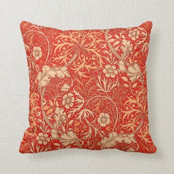 Art Nouveau Seaweed Floral  Deep Coral Orange Throw Pillow by Floridity at Zazzle