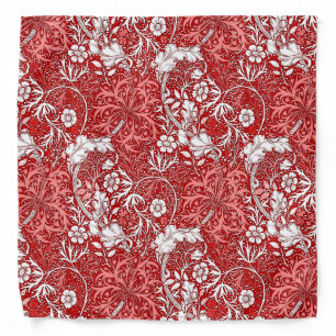 Art Nouveau Seaweed Floral, Deep Red and White Bandana