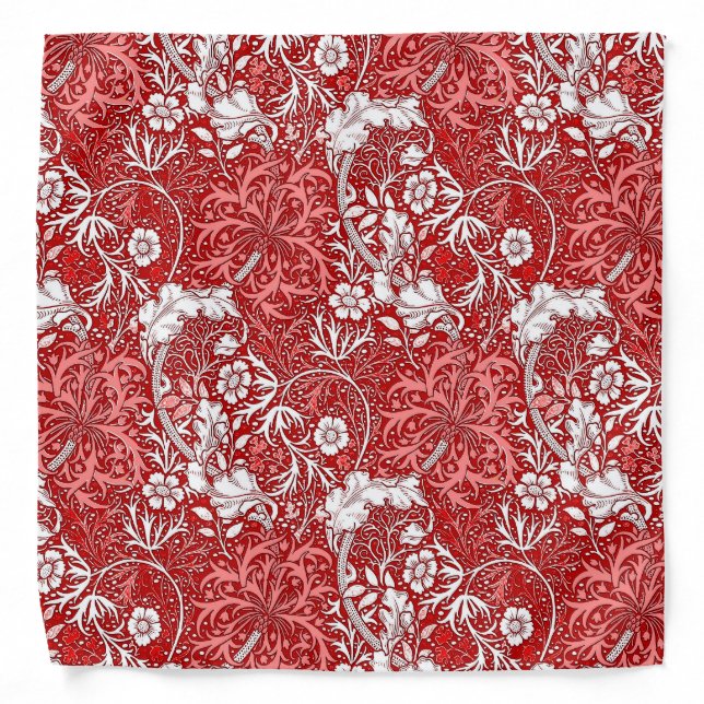 Art Nouveau Seaweed Floral, Deep Red and White Bandana (Front)