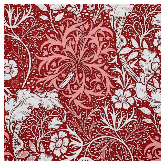 Art Nouveau Seaweed Floral, Deep Red and White Fabric (Swatch)