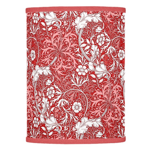 Art Nouveau Seaweed Floral, Deep Red and White Lamp Shade (Front)