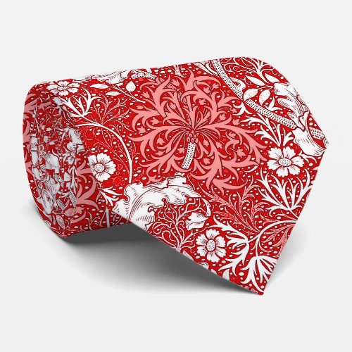 Art Nouveau Seaweed Floral Deep Red and White Neck Tie