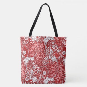 Art Nouveau Seaweed Floral, Deep Red and White Tote Bag