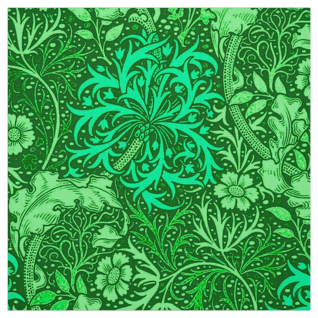 Art Nouveau Seaweed Floral, Emerald Green Fabric (Swatch)