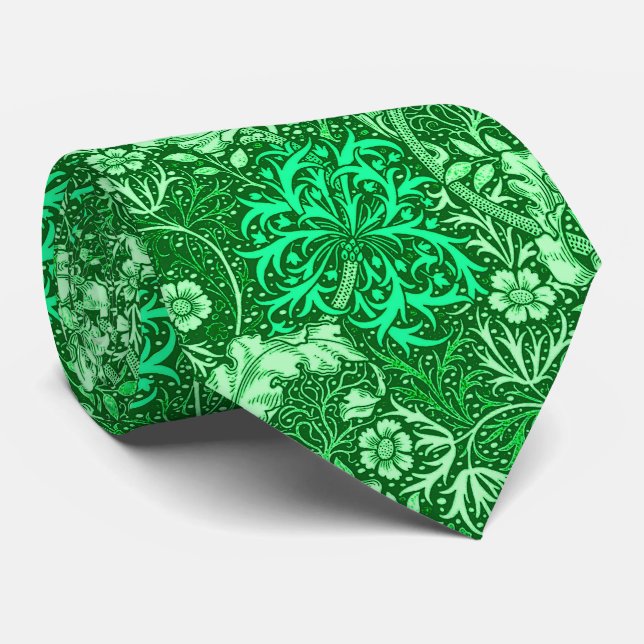 Art Nouveau Seaweed Floral, Emerald Green Neck Tie (Rolled)