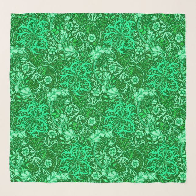 Art Nouveau Seaweed Floral, Emerald Green Scarf (Front)