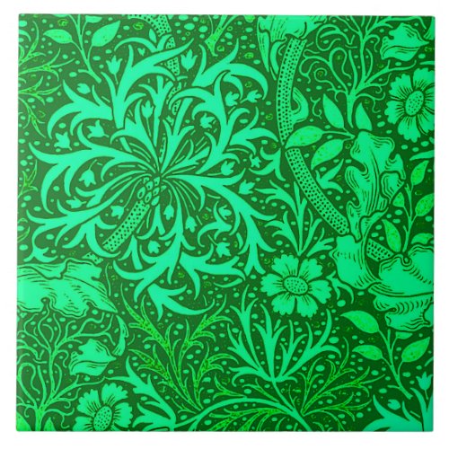 Art Nouveau Seaweed Floral Emerald Green Tile