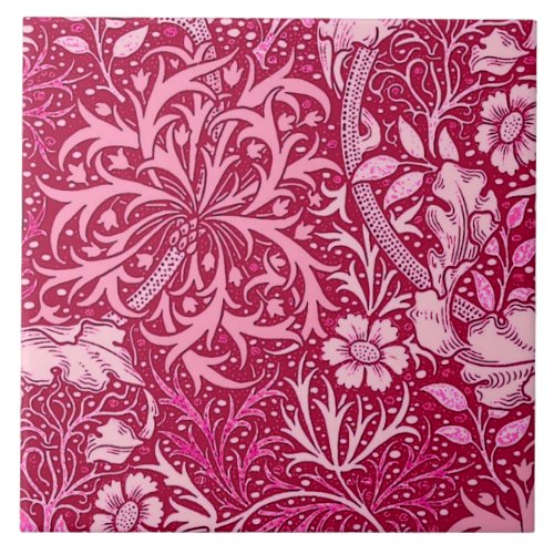 Art Nouveau Seaweed Floral Fuchsia Pink Ceramic Tile